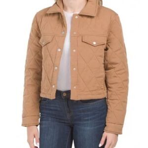 BLANK NYC Still Into You Quilted Crop Jacket | Brown M | Collared Snap Front